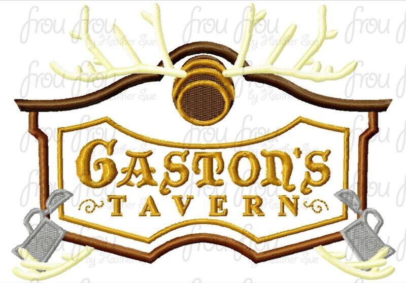 Gason's Tavern Restaurant Logo Sign Wording Machine Applique and filled Embroidery Design, multiple sizes including 3"-16"