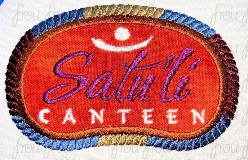 Satooli Canteen Restaurant Logo Sign Wording Machine Applique and filled Embroidery Design, multiple sizes including 3&quot;-16&quot;