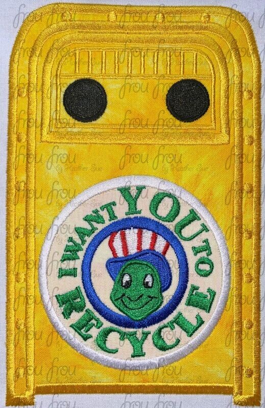 Pip the Extinct Talking Recycling Bin Trash Can Machine Applique and Filled Embroidery Design, 2"-16"