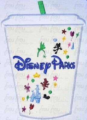Dis Parks Coffee Cup Machine Applique and filled Embroidery Designs, multiple sizes including 2