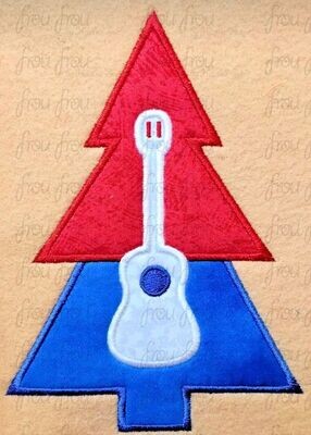 Cocoa Guitar Christmas Tree Machine Applique Embroidery Design, Multiple Sizes 3"-16"