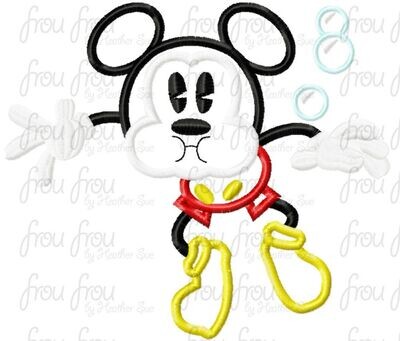 Underwater Mister Mouse Runway Railroad Machine Applique and filled Embroidery Design, Multiple Sizes including 3