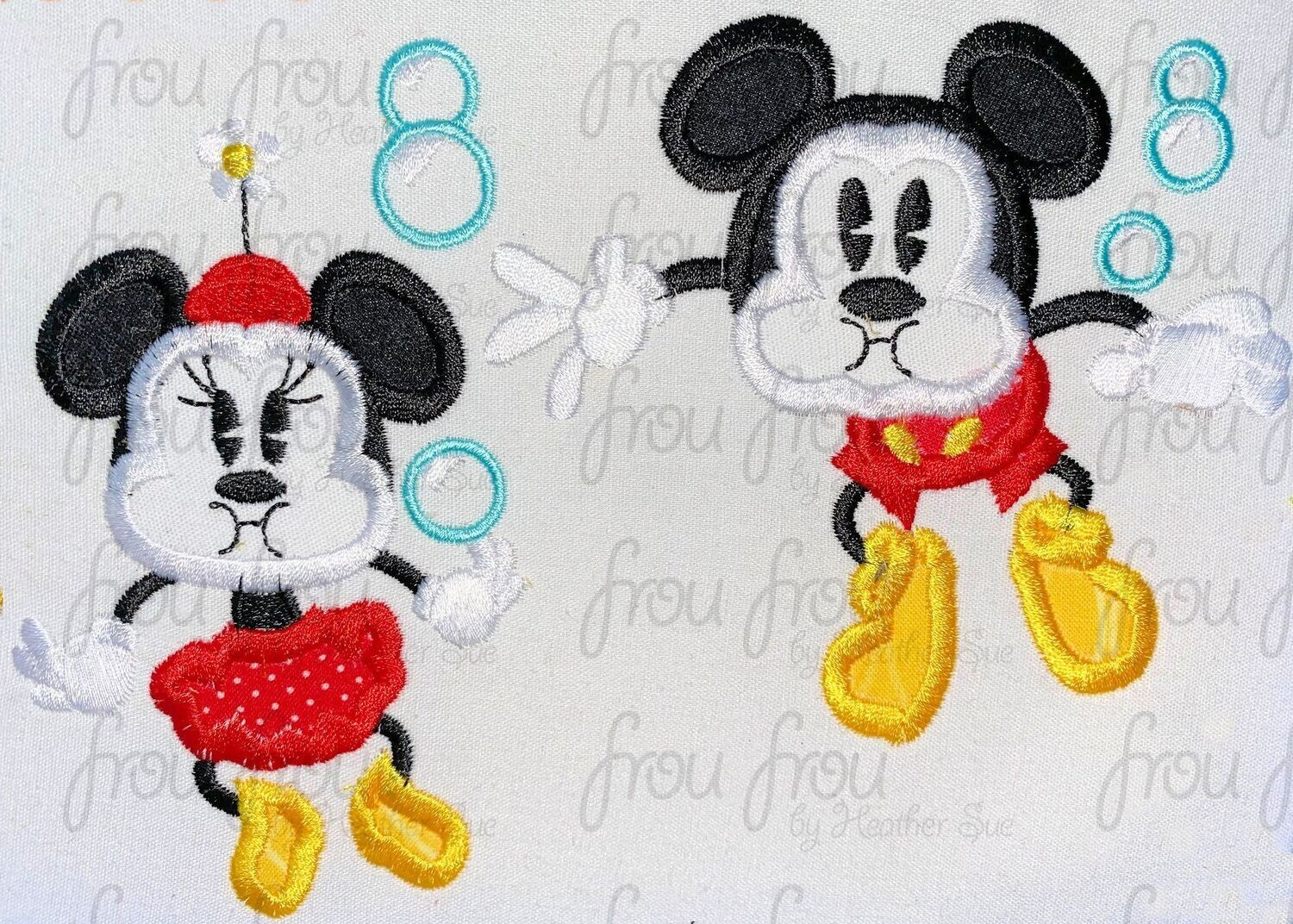 Underwater Mister and Miss Mouse in one hoop Runway Railroad Machine Applique and filled Embroidery Design, Multiple Sizes including 4"-16"