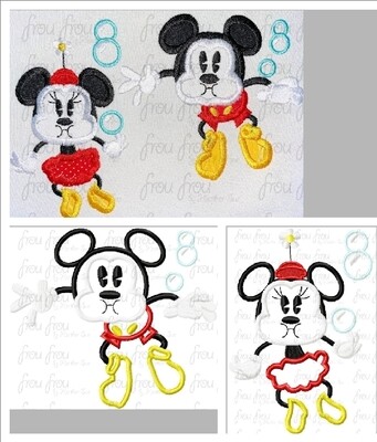 Underwater Mister and Miss Mouse THREE Design SET Runway Railroad Machine Applique and filled Embroidery Design, Multiple Sizes including some in 3"-16"