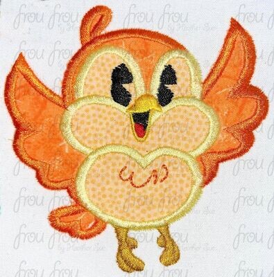 Chubby Bird Runway Railroad Machine Applique and Filled Embroidery Design, Multiple Sizes including 1.5