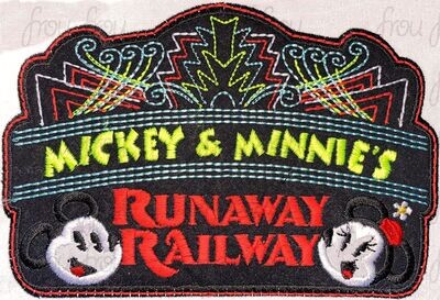 Runway Railroad Sign with Mister and Miss Mouse Machine Applique Embroidery Design, Multiple Sizes including 4"-16"
