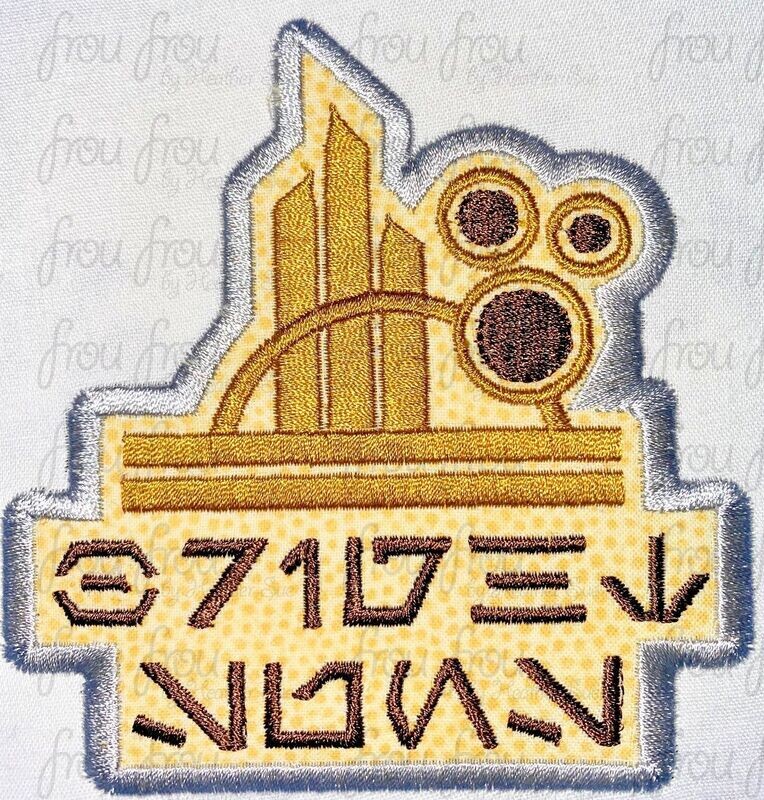 Bright Suns Aurebesh Space Wars Machine Applique, Filled, and Embroidery Design Multiple Sizes, including 2&quot;-16&quot;