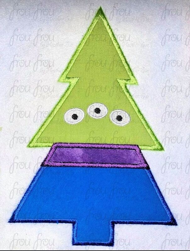 Alien Toy Movie Christmas Tree Machine Applique Embroidery Design, Multiple Sizes 2"-16"