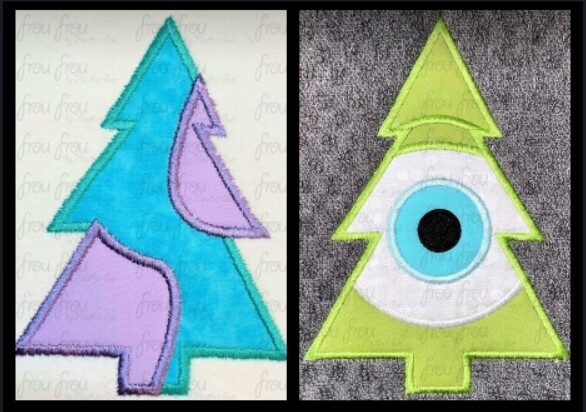 Monsters Movie Christmas Tree TWO Design SET Machine Applique Embroidery Design, Multiple Sizes 2"-16"
