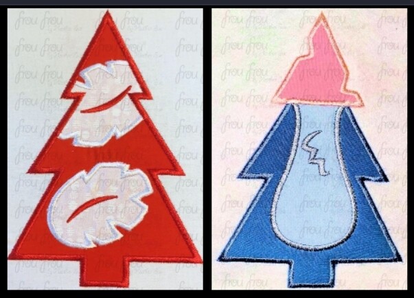 Lila and Lila's Alien Christmas Tree TWO Design SET Machine Applique Embroidery Design, Multiple Sizes 2"-16"