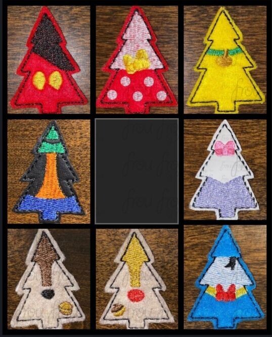 Clippie Mister Mouse and Friends Christmas Trees EIGHT Design SET Machine Embroidery In The Hoop Project 1.5, 2, 3, and 4 inch and SORTED 2"