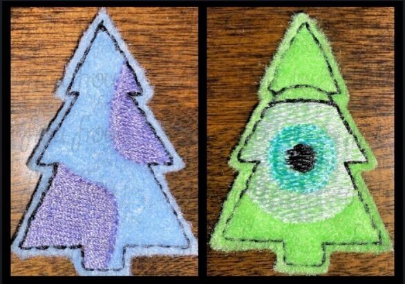 Clippie Michael and Sullivan Monster Christmas Trees TWO Design SET Machine Embroidery In The Hoop Project 1.5, 2, 3, and 4 inch and SORTED 2"