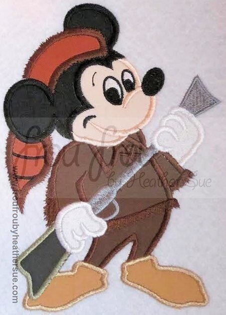Musket Full Body Mister Mouse Fort Wild Campground Resort Machine Applique and filled Embroidery Design, multiple sizes, including 2&quot;-16&quot;