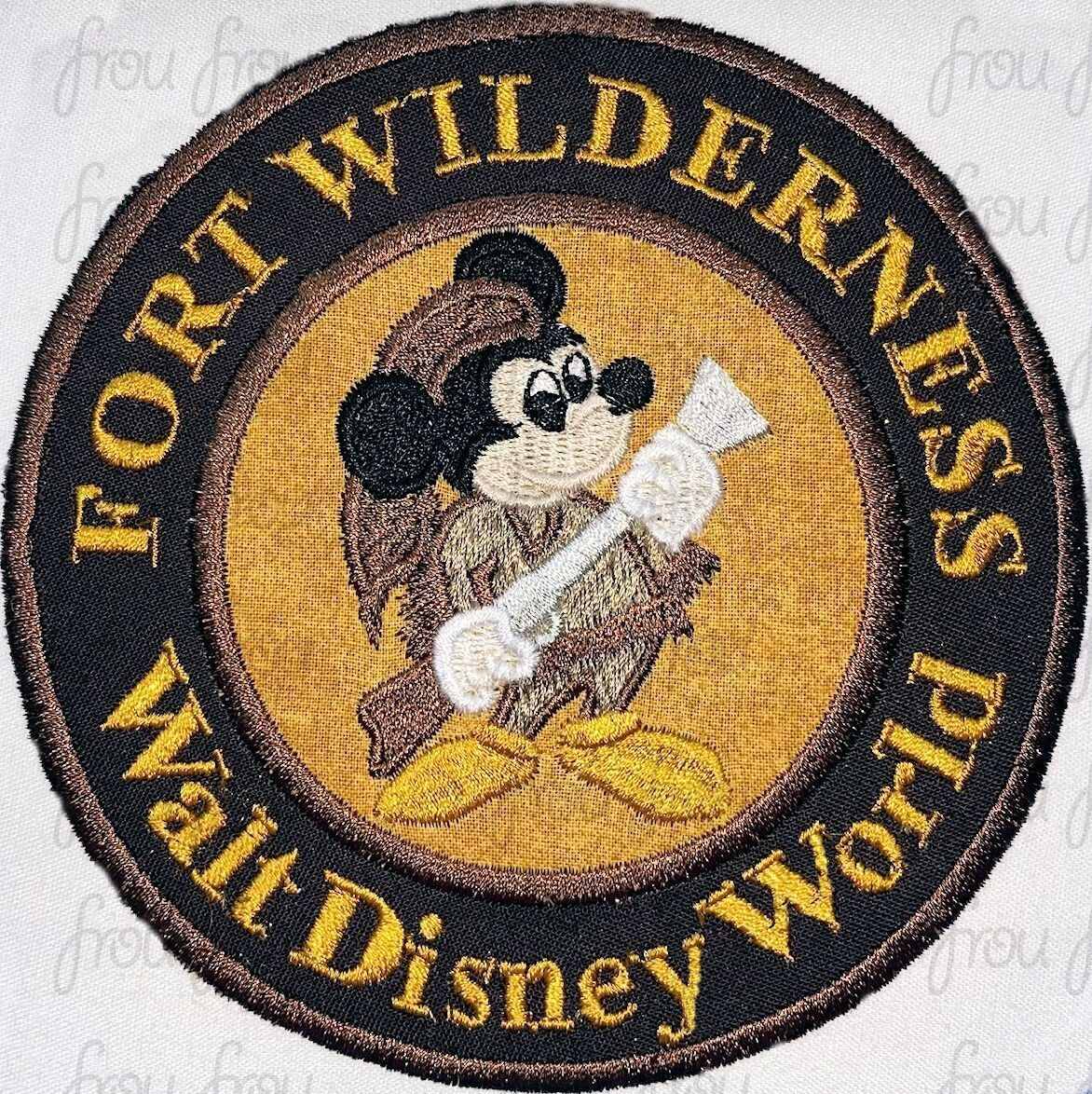 Fort Wild Campground Resort Mister Mouse Logo Motel Hotel sign machine applique and filled Embroidery Design, multiple sizes- including 3"-16"
