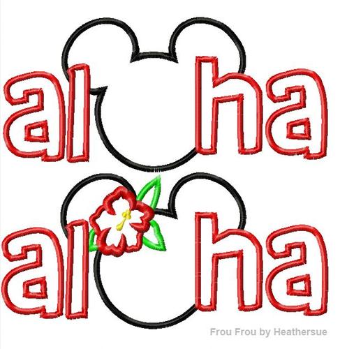 Aloha Mister and Miss Mouse Hawaiian Ohana TWO Design SET Machine Applique Embroidery Design, Multiple Sizes, including 4 INCH HOOP