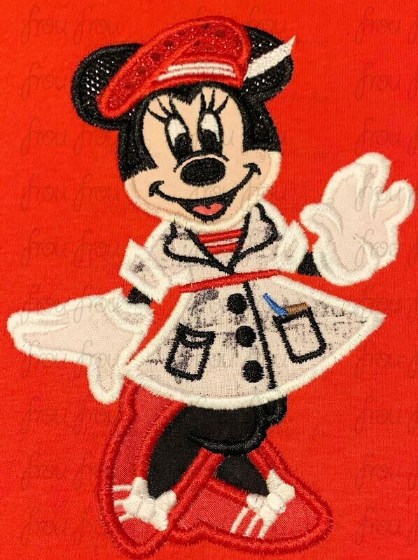 Artist Miss Mouse Top Olino&#39;s Terrace Restaurant Full Body Machine Applique Embroidery Design, multiple sizes including 4&quot;-16&quot;