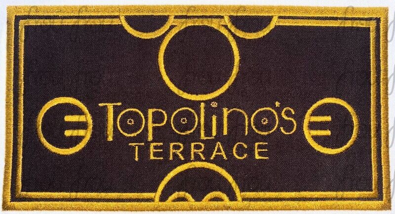 Top Olino&#39;s Terrace Restaurant Machine Applique and filled Embroidery Design, multiple sizes including 3.5&quot;-16&quot;