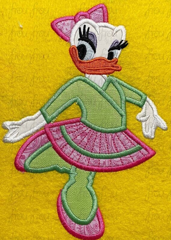 Artist Ballerina Dasey Duck Top Olino&#39;s Terrace Restaurant Machine Applique Embroidery Design, multiple sizes including 4&quot;-16&quot;