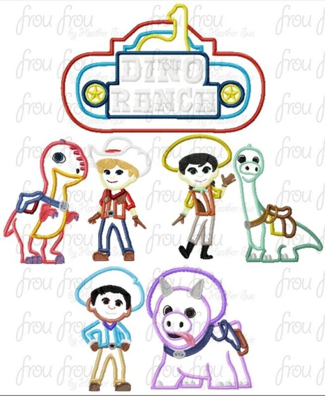 Dinosaur Ranch SEVEN Design SET Machine Applique Embroidery Designs 4&quot;-16&quot;