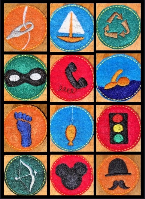 Collection 2- Clippies U.P. Merit Badge TWELVE Design set SORTED into multples Machine Embroidery In The Hoop Project 1.5, 2, 3, and 4 inch