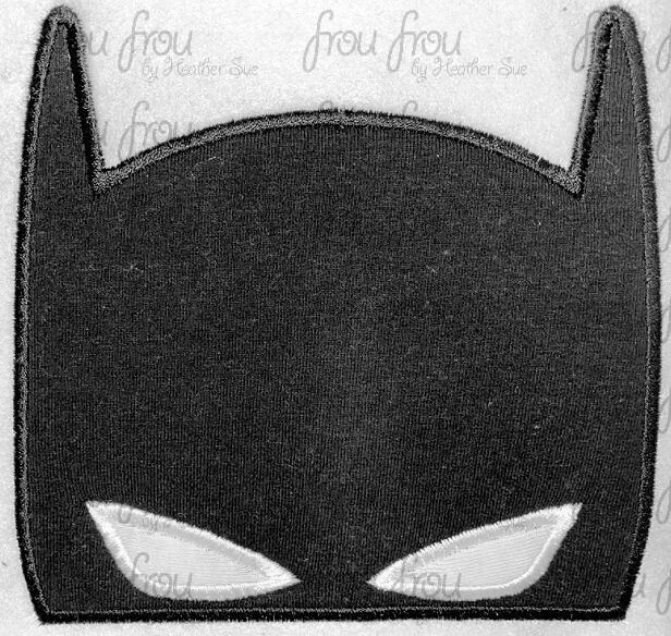 Bat Superhero Peeker Machine Applique and Filled Embroidery Design, Multiple Sizes, including 2"-16"
