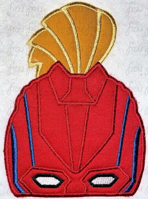 Captain Marvelous Peeker Superhero Machine Applique and Filled Embroidery Design, Multiple Sizes, including 2"-16"