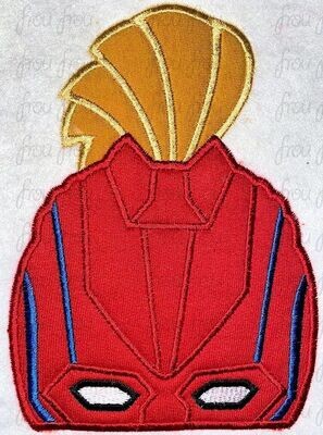 Captain Marvelous Peeker Superhero Machine Applique and Filled Embroidery Design, Multiple Sizes, including 2