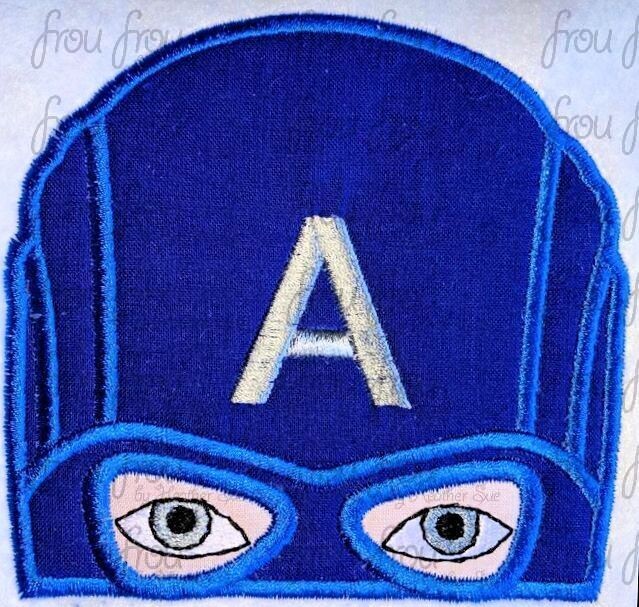 Captain USA Peeker Superhero Machine Applique and Filled Embroidery Design, Multiple Sizes, including 2"-16"