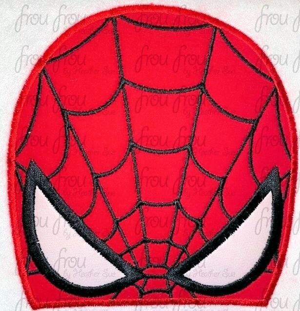 Spider Superhero Peeker Machine Applique and Filled Embroidery Design, Multiple Sizes, including 2"-16"