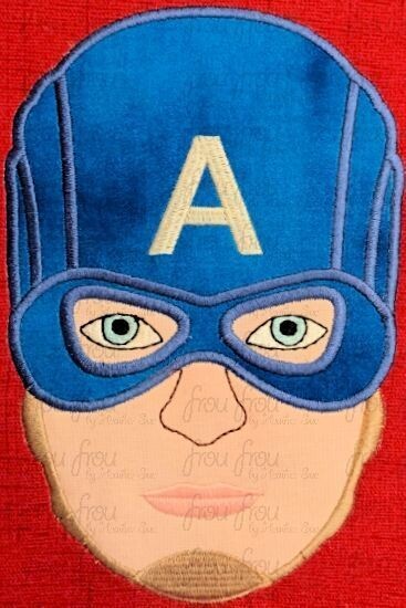 Captain USA Superhero Head Machine Applique and Filled Embroidery Design, Multiple Sizes, including 2"-16"
