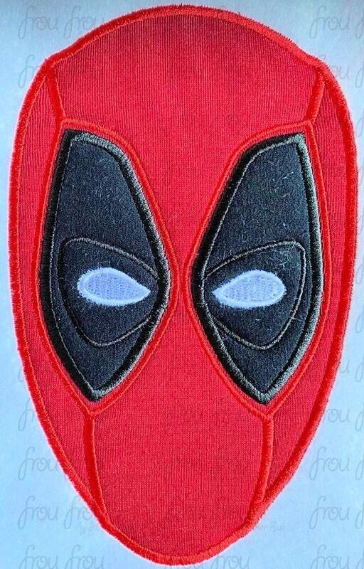 Dead Water Superhero Head Machine Applique and Filled Embroidery Design, Multiple Sizes, including 2"-16"