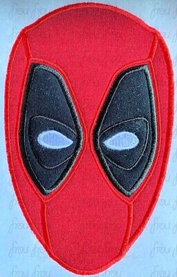 Dead Water Superhero Head Machine Applique and Filled Embroidery Design, Multiple Sizes, including 2