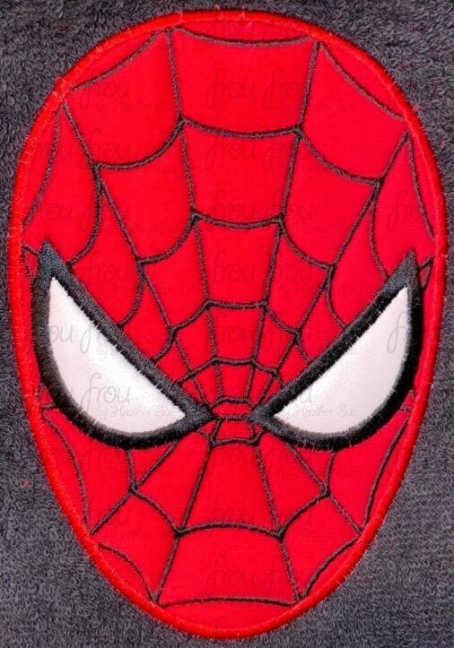 Spider Superhero Head Machine Applique and Filled Embroidery Design, Multiple Sizes, including 2"-16"