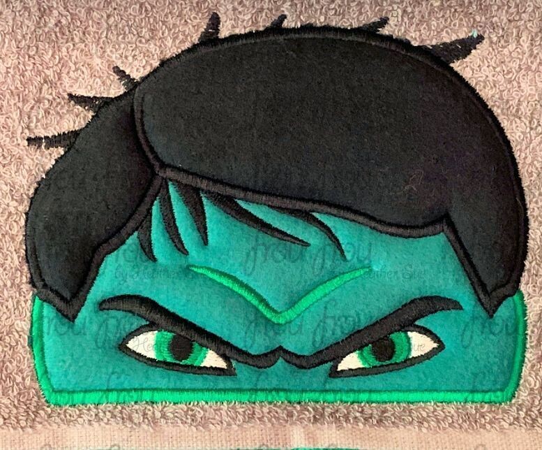 Hulking Superhero Peeker Machine Applique and Filled Embroidery Design, Multiple Sizes, including 2"-16"