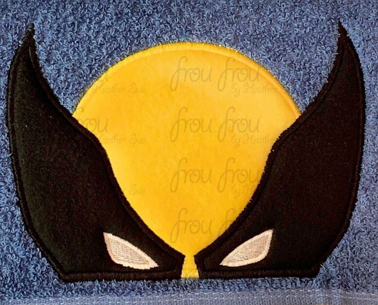 Wolve Arine Superhero Peeker Machine Applique and Filled Embroidery Design, Multiple Sizes, including 2"-16"