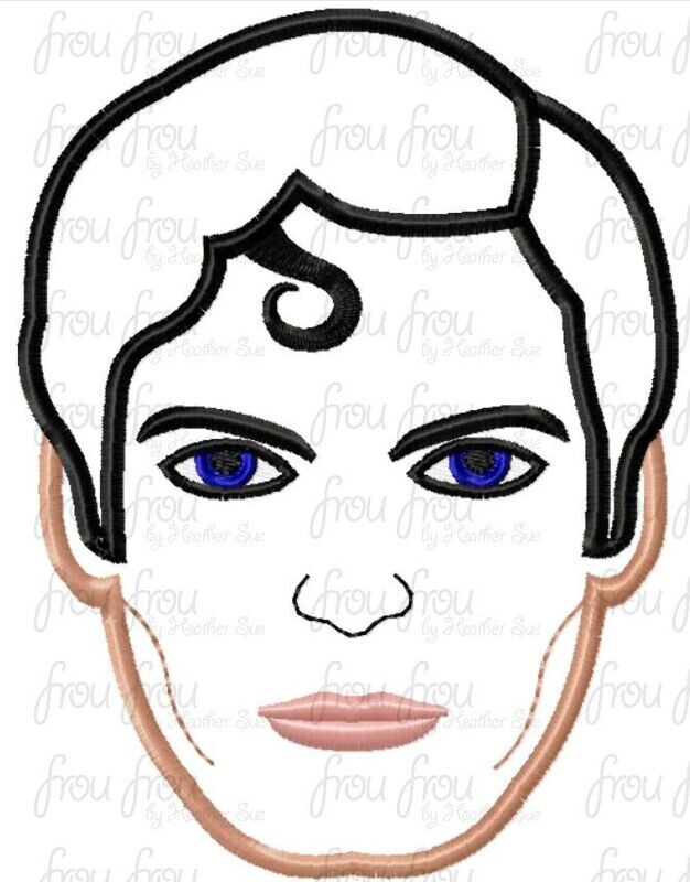 Super Hero Man Head Machine Applique and Filled Embroidery Design, Multiple Sizes, including 2"-16"