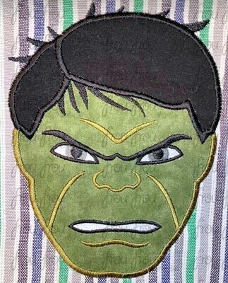 Hulking Superhero Head Machine Applique and Filled Embroidery Design, Multiple Sizes, including 2