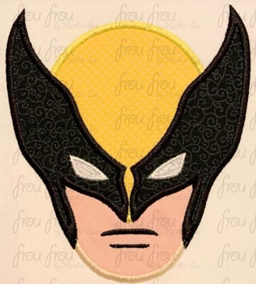 Wolve Arine Superhero Head Machine Applique and Filled Embroidery Design, Multiple Sizes, including 2"-16"