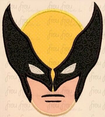Wolve Arine Superhero Head Machine Applique and Filled Embroidery Design, Multiple Sizes, including 2