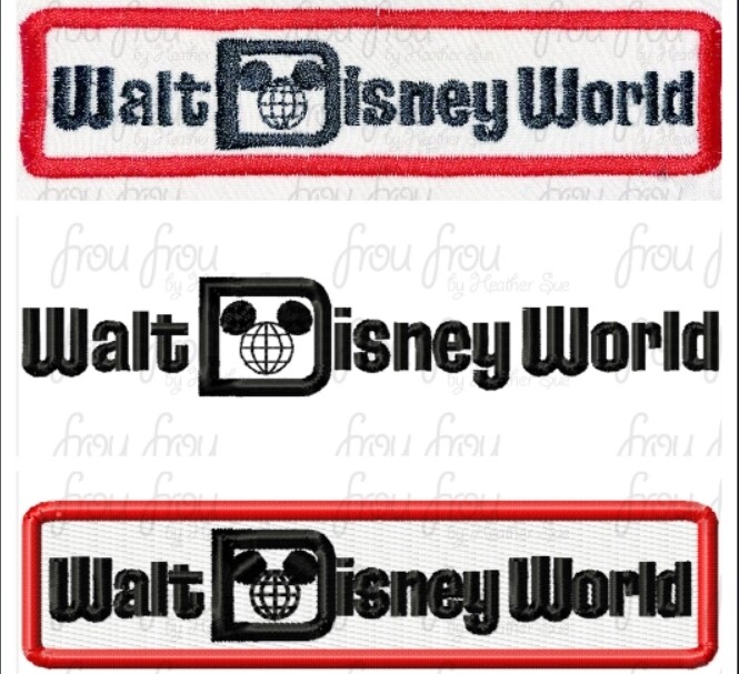Walt Dis World Classic Logo THREE versions- Applique, Filled, and Just lettering Machine Applique and Filled Embroidery Design 3"-16"