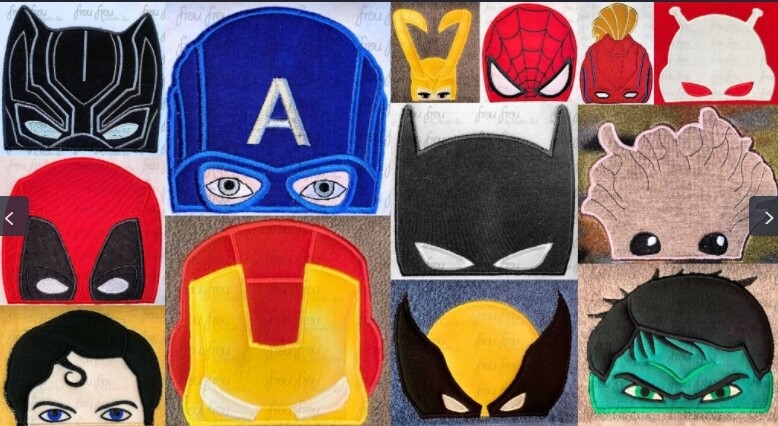 Superhero Peekers THIRTEEN Design SET Machine Applique and Filled Embroidery Design, Multiple Sizes, including 2"-16"