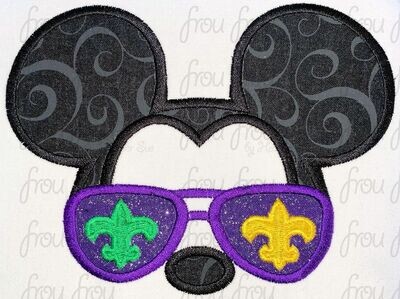 Mardi Gras Sunglasses Mister Mouse Machine Applique and Filled Embroidery Design 2