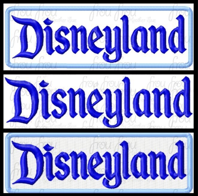 Dis Land Wording Classic Logo THREE versions- Applique, Filled, and Just lettering Machine Applique and Filled Embroidery Design 3&quot;-16&quot;