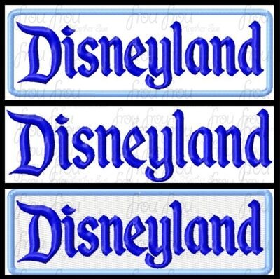Dis Land Wording Classic Logo THREE versions- Applique, Filled, and Just lettering Machine Applique and Filled Embroidery Design 3