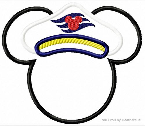 Captain Mister Mouse Head Cruise Ship Machine  Applique Embroidery Design, Multiple Sizes, including  4 inch