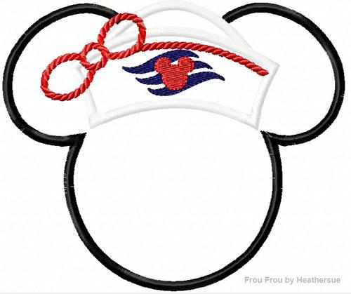 Sailor Miss Mouse Head Cruise Ship Machine  Applique Embroidery Design, Multiple Sizes, including  4 inch