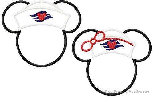 Sailor Miss and Mister Mouse Head TWO design SET Cruise Ship Machine  Applique Embroidery Design, Multiple Sizes, including  4 inch