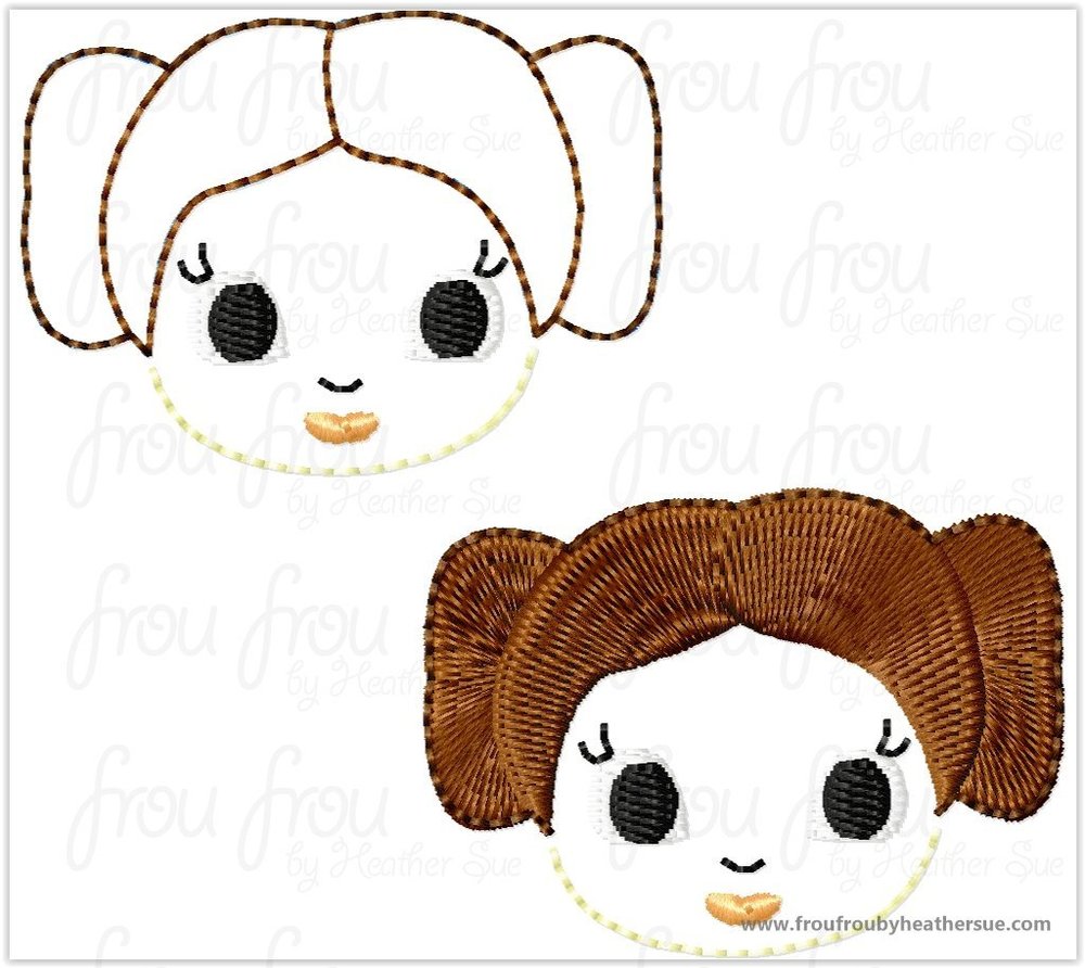 Clippie Princess Lela TWO versions- filled and applique Machine Embroidery In The Hoop Project 1.5, 2, 3, and 4 inch