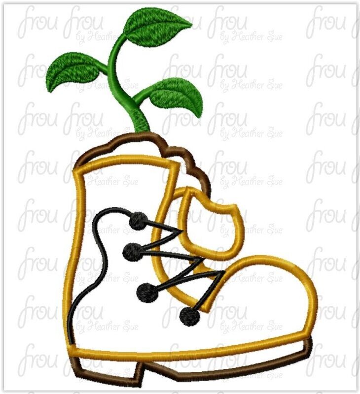 Hiking Work Boot With Plant Wally Machine Applique and Filled Embroidery Design 1.5"-16"