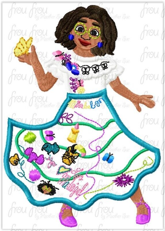 Meerabel Enchanto Full Body Machine Applique Embroidery Design, Multiple sizes 4"-16"